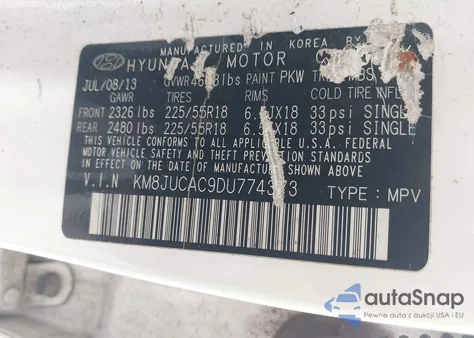 2013 Hyundai Tucson Limited z USA, uszkodzony, nr VIN KM8JUCAC9DU774373